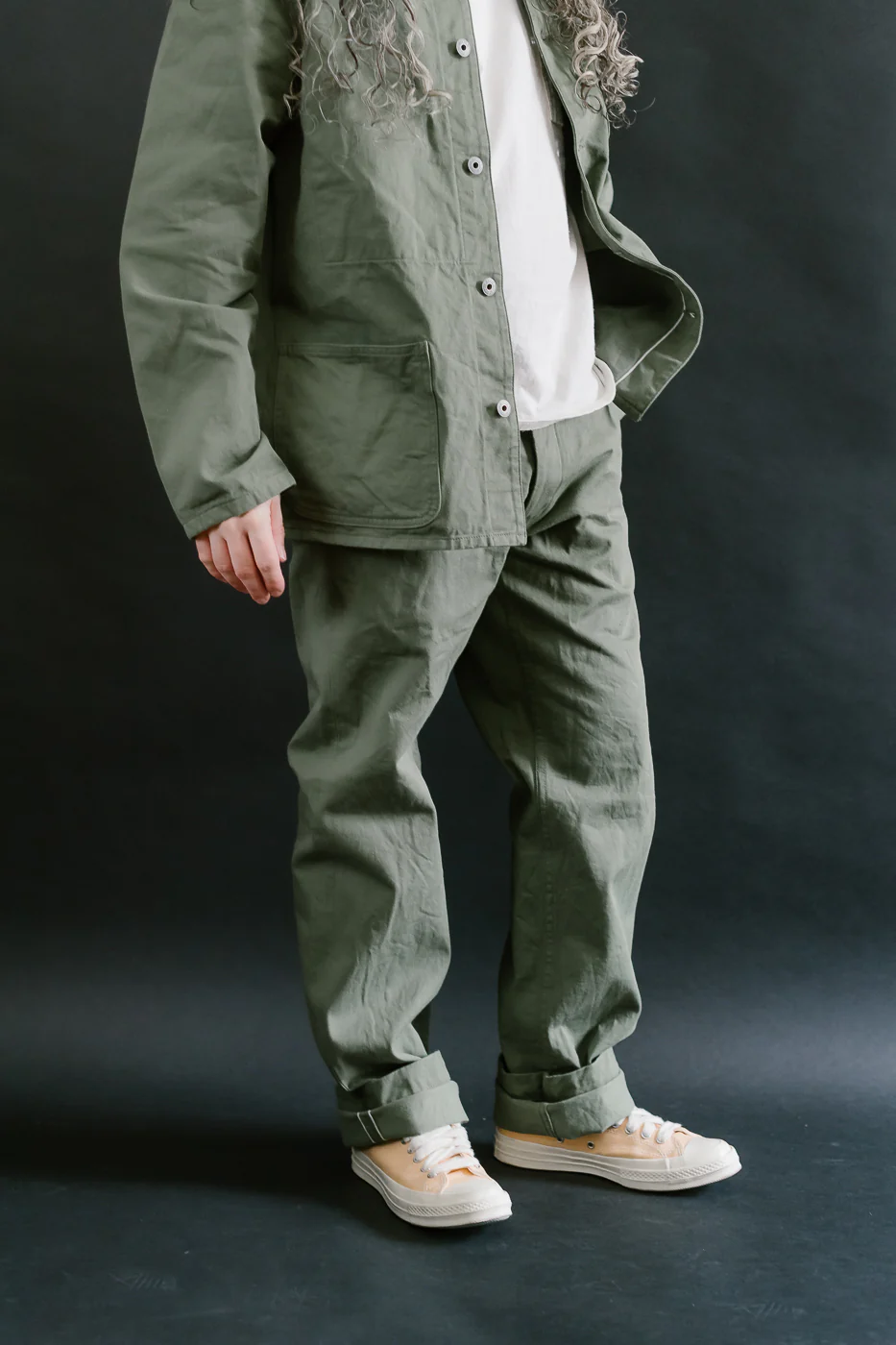737-SVC-LOL - 9.5oz Selvedge Chino Trouser Light Olive - Relaxed Straight - Image 11