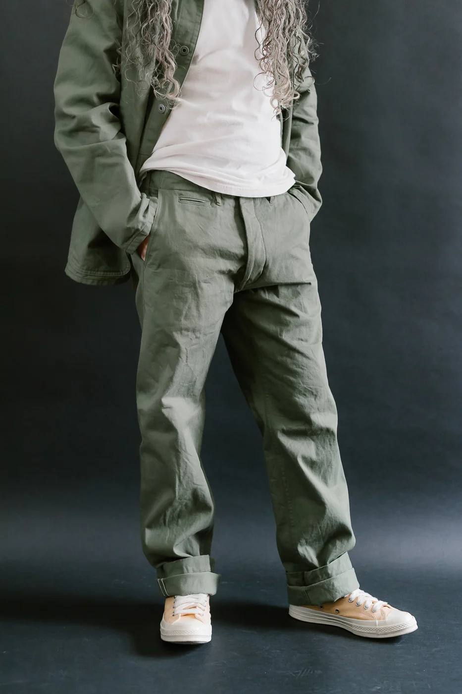 737-SVC-LOL - 9.5oz Selvedge Chino Trouser Light Olive - Relaxed Straight - Image 16
