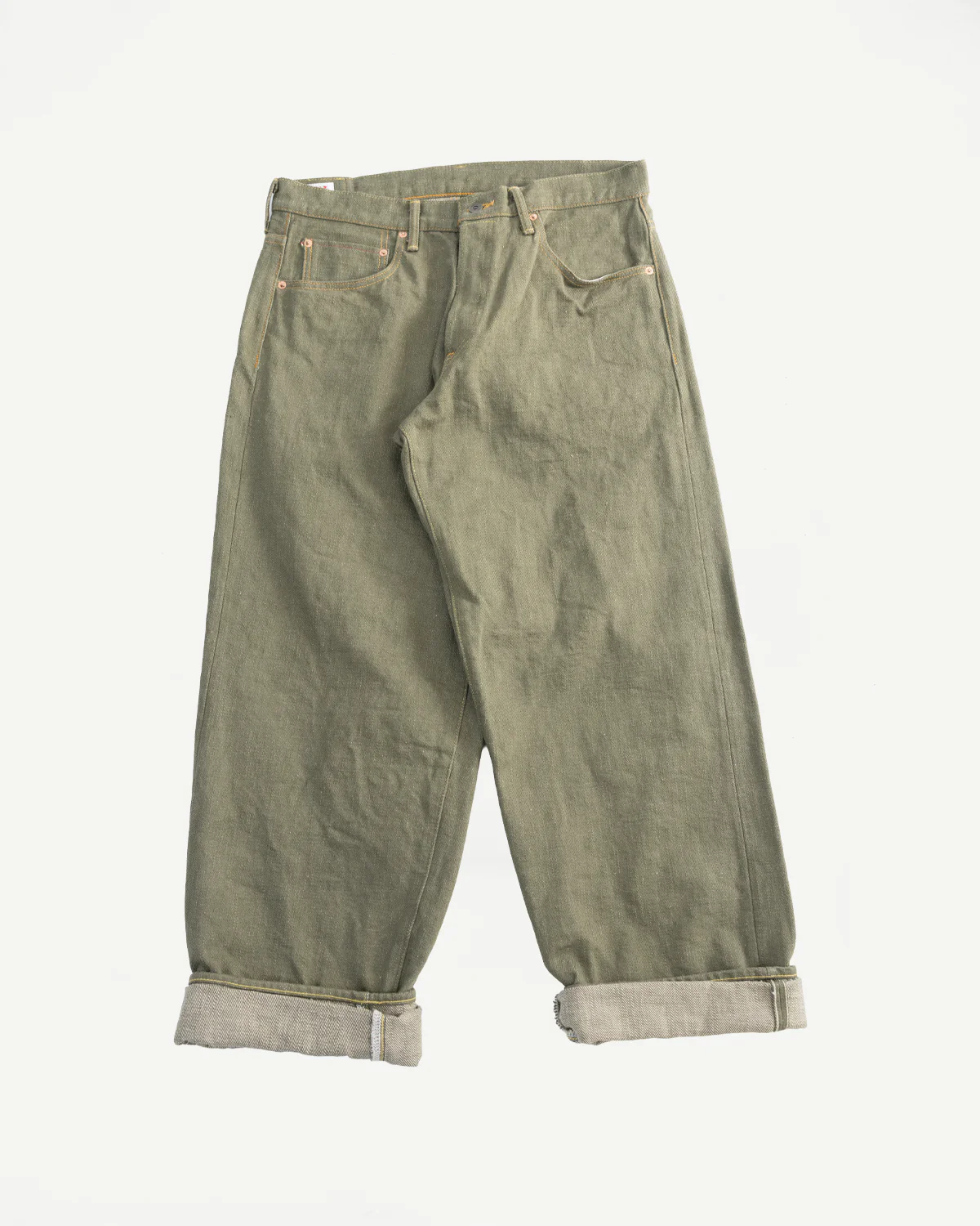 822-OLD18 - 18oz "Olive Denim" Selvedge Jeans - Super Wide Tapered