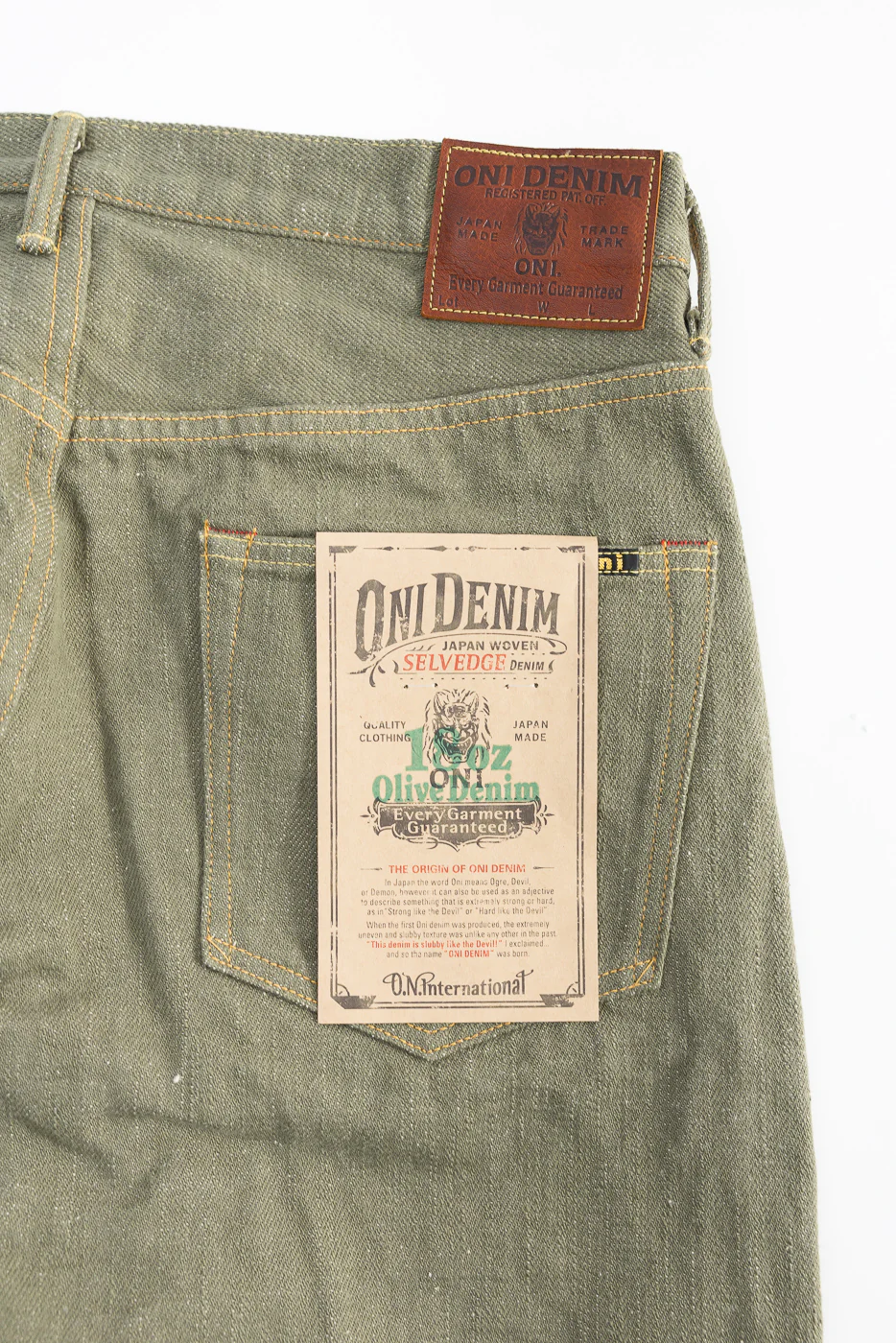822-OLD18 - 18oz "Olive Denim" Selvedge Jeans - Super Wide Tapered - Image 2