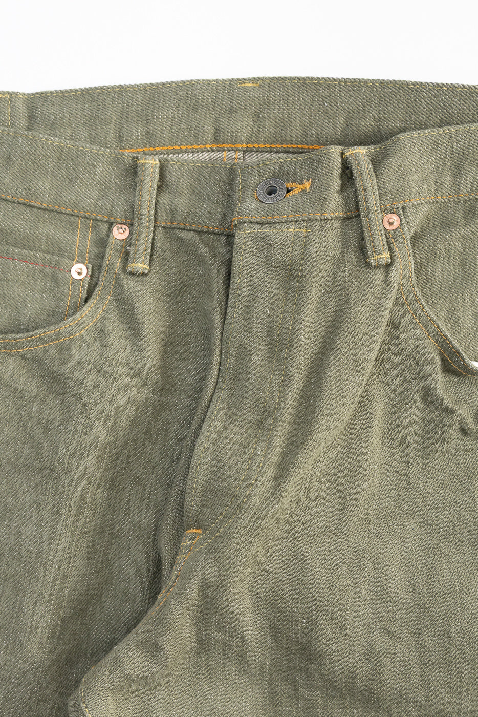 822-OLD18 - 18oz "Olive Denim" Selvedge Jeans - Super Wide Tapered - Image 3