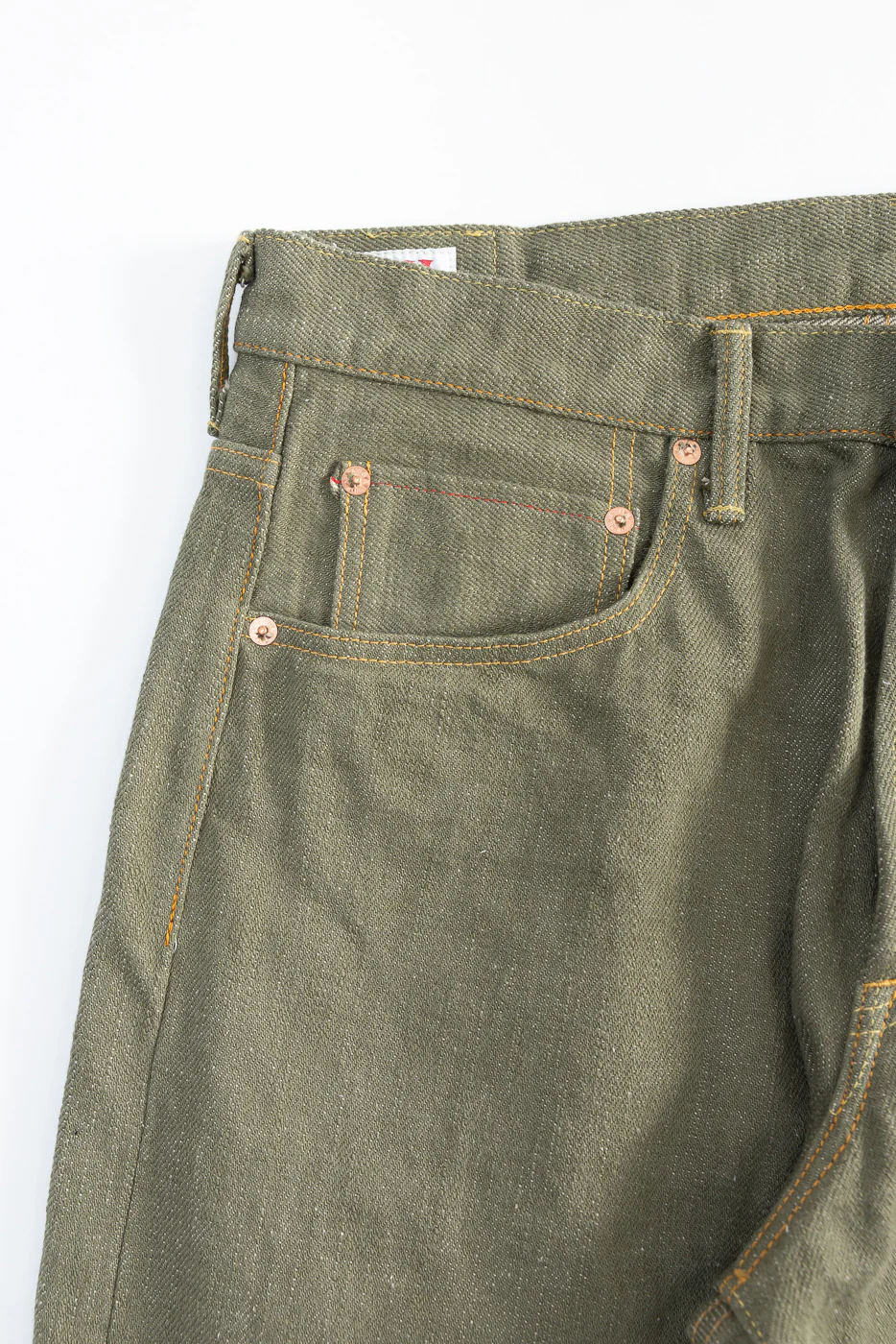 822-OLD18 - 18oz "Olive Denim" Selvedge Jeans - Super Wide Tapered - Image 4