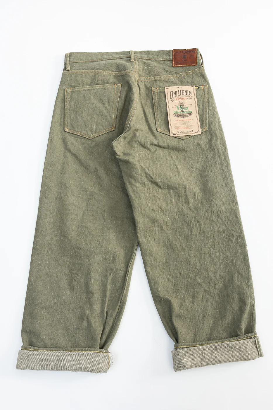 822-OLD18 - 18oz "Olive Denim" Selvedge Jeans - Super Wide Tapered - Image 6