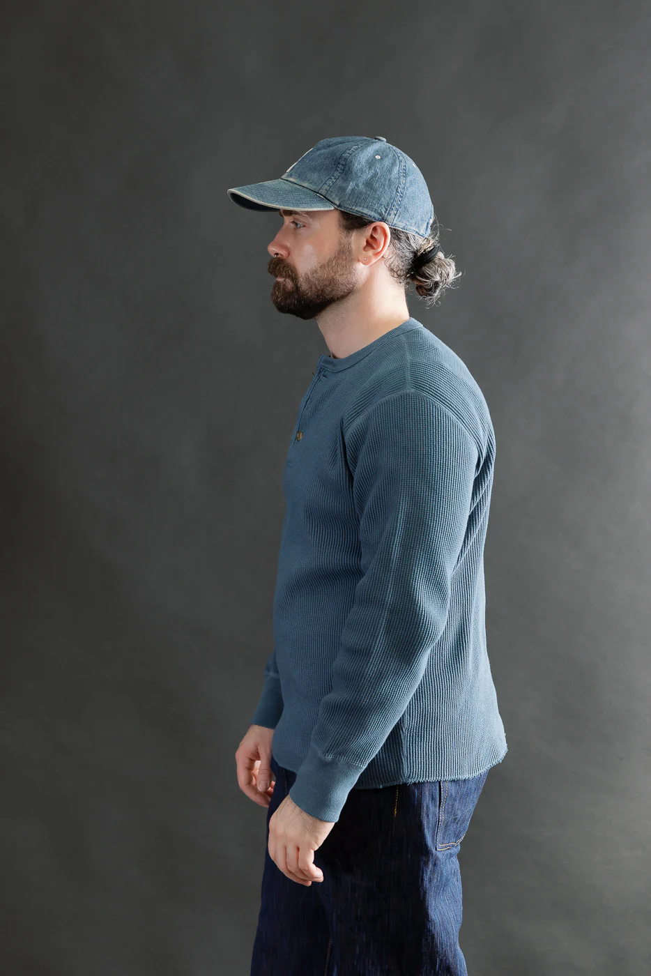 9937 - Heavy Thermal Long Sleeve Henley - Blue - Image 15