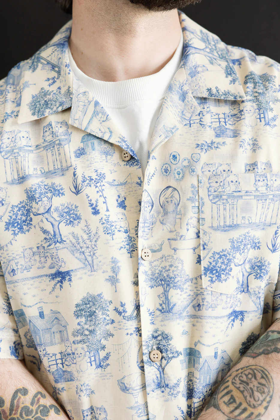 Aloha Shirt - Linen Cats - Blue - Image 17