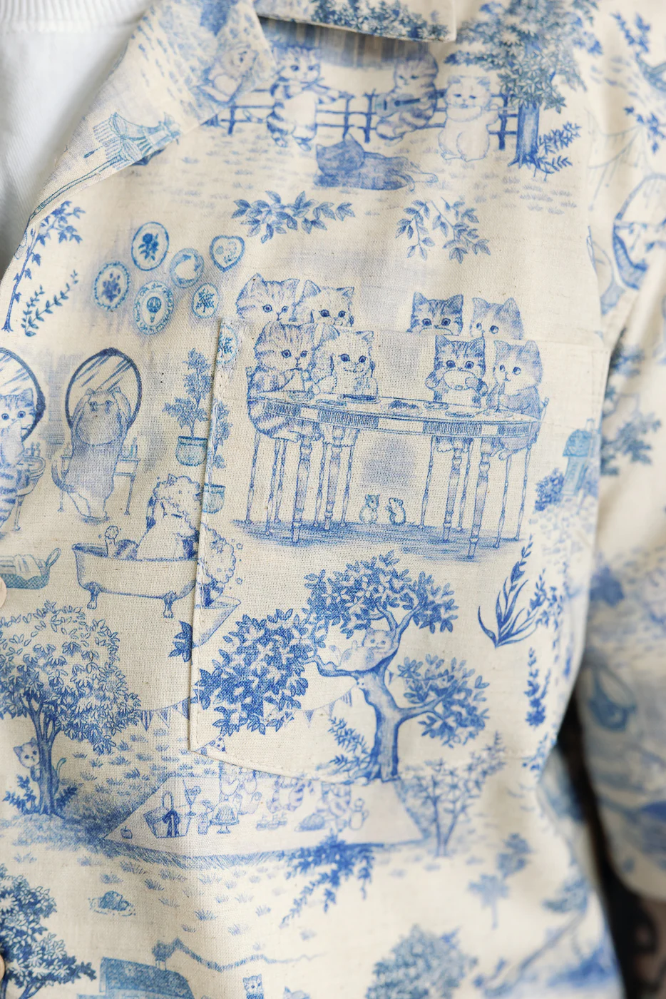 Aloha Shirt - Linen Cats - Blue - Image 18