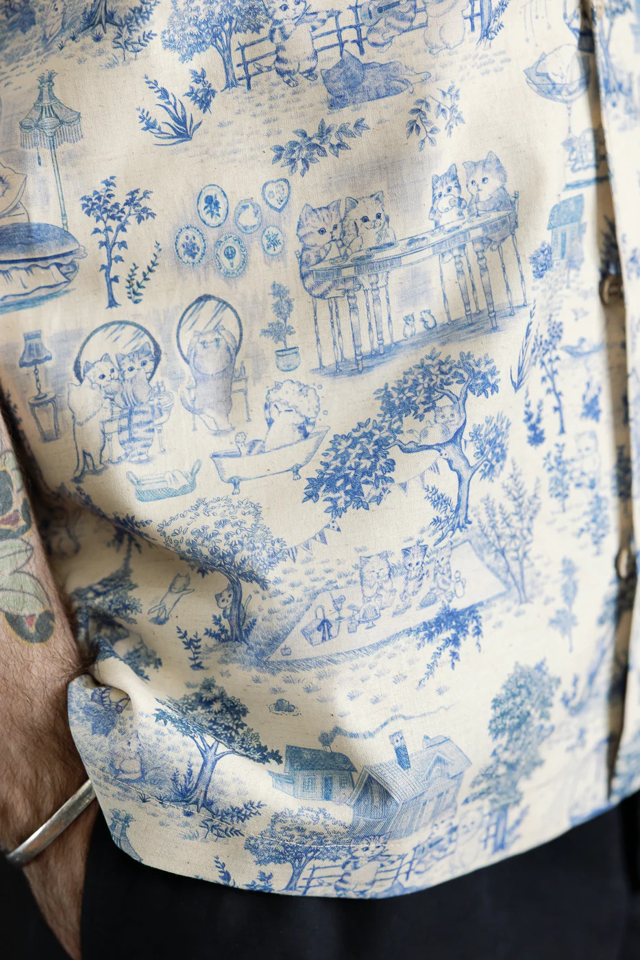 Aloha Shirt - Linen Cats - Blue - Image 19