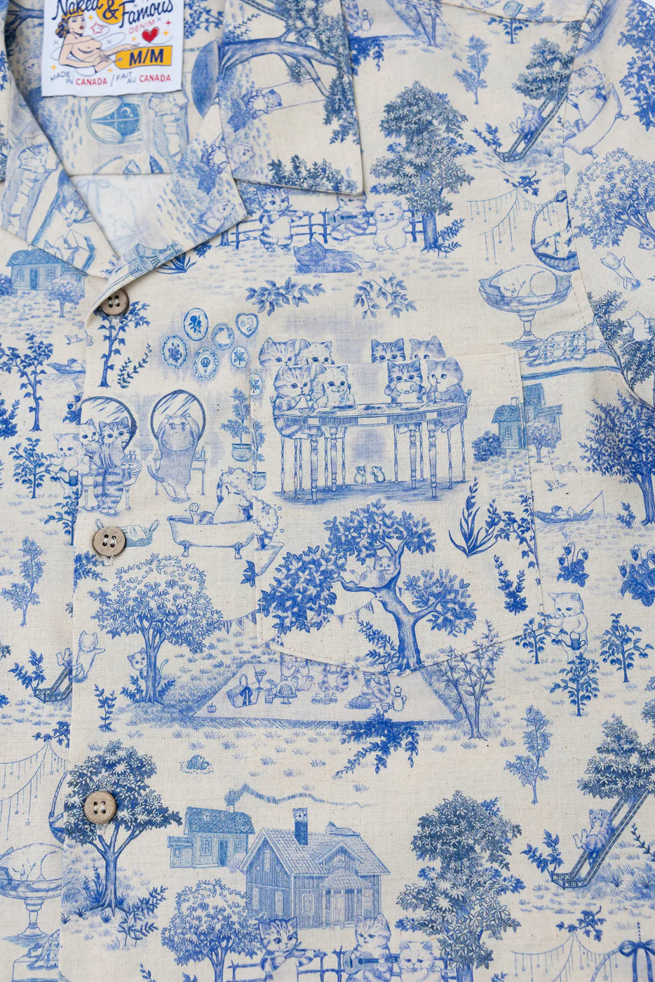 Aloha Shirt - Linen Cats - Blue - Image 3