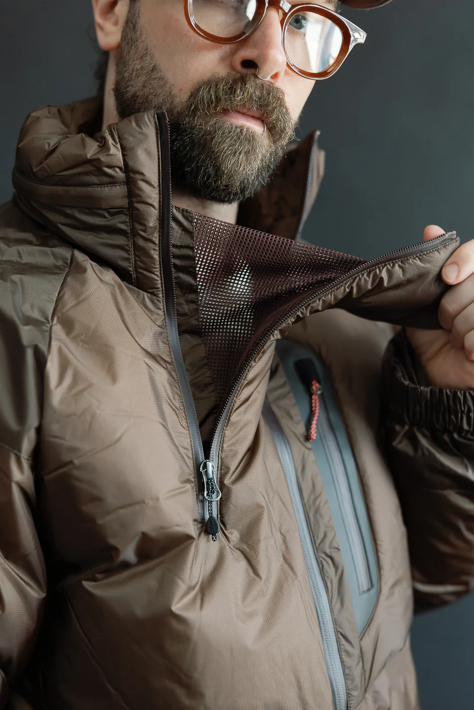 Aurora Light Down Stand Collar Jacket Mikami - Brown - Image 19
