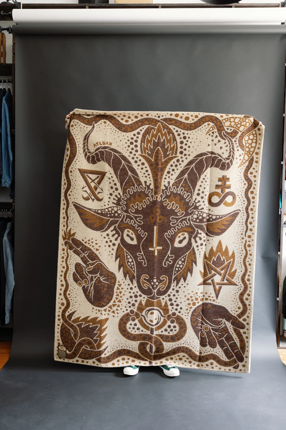 Baphomet Blanket - Dark Brown, Beige - Image 6