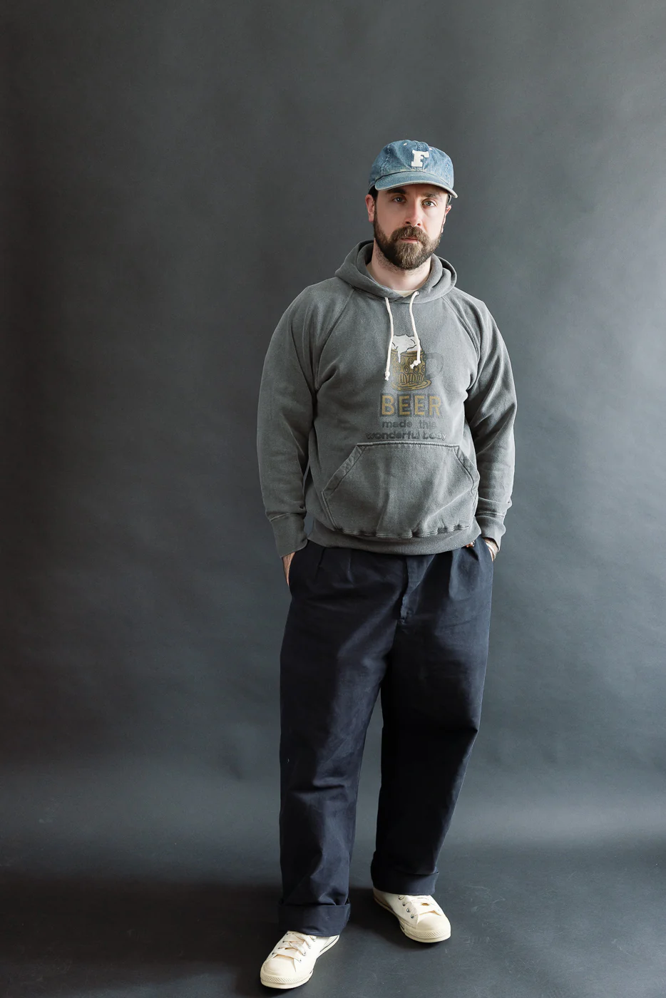 "Beer" Faded Print Sweat Hoodie - PD Sumikuro - Image 6