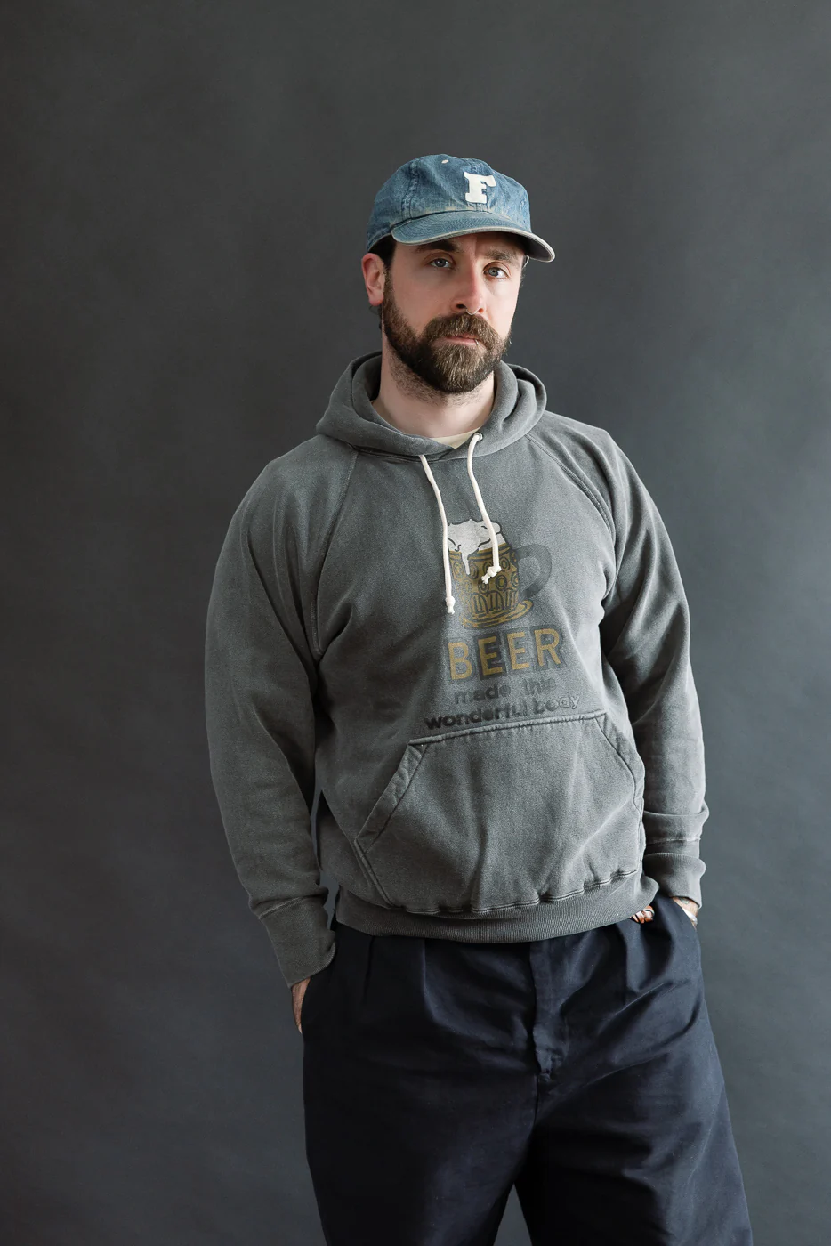 "Beer" Faded Print Sweat Hoodie - PD Sumikuro - Image 9