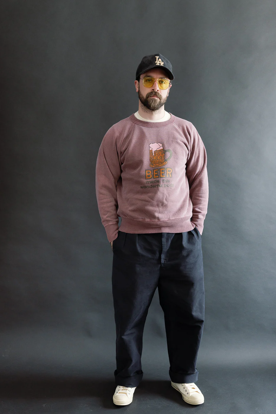 "Beer" Faded Print Sweatshirt - PD Bordeaux - Image 5