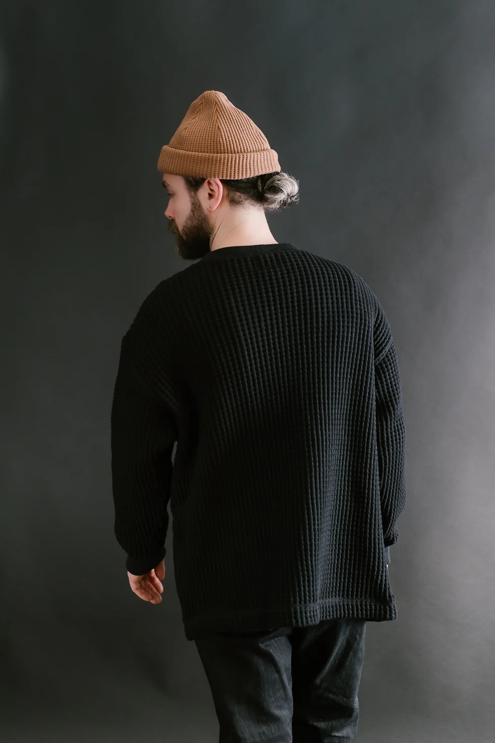 Big Waffle Cardigan - 07 Black - Image 10