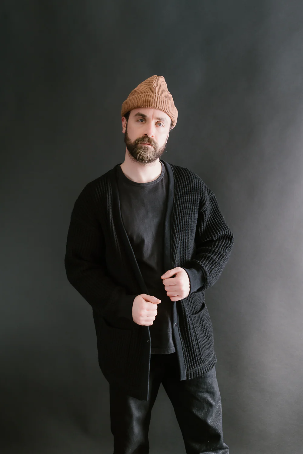 Big Waffle Cardigan - 07 Black - Image 14