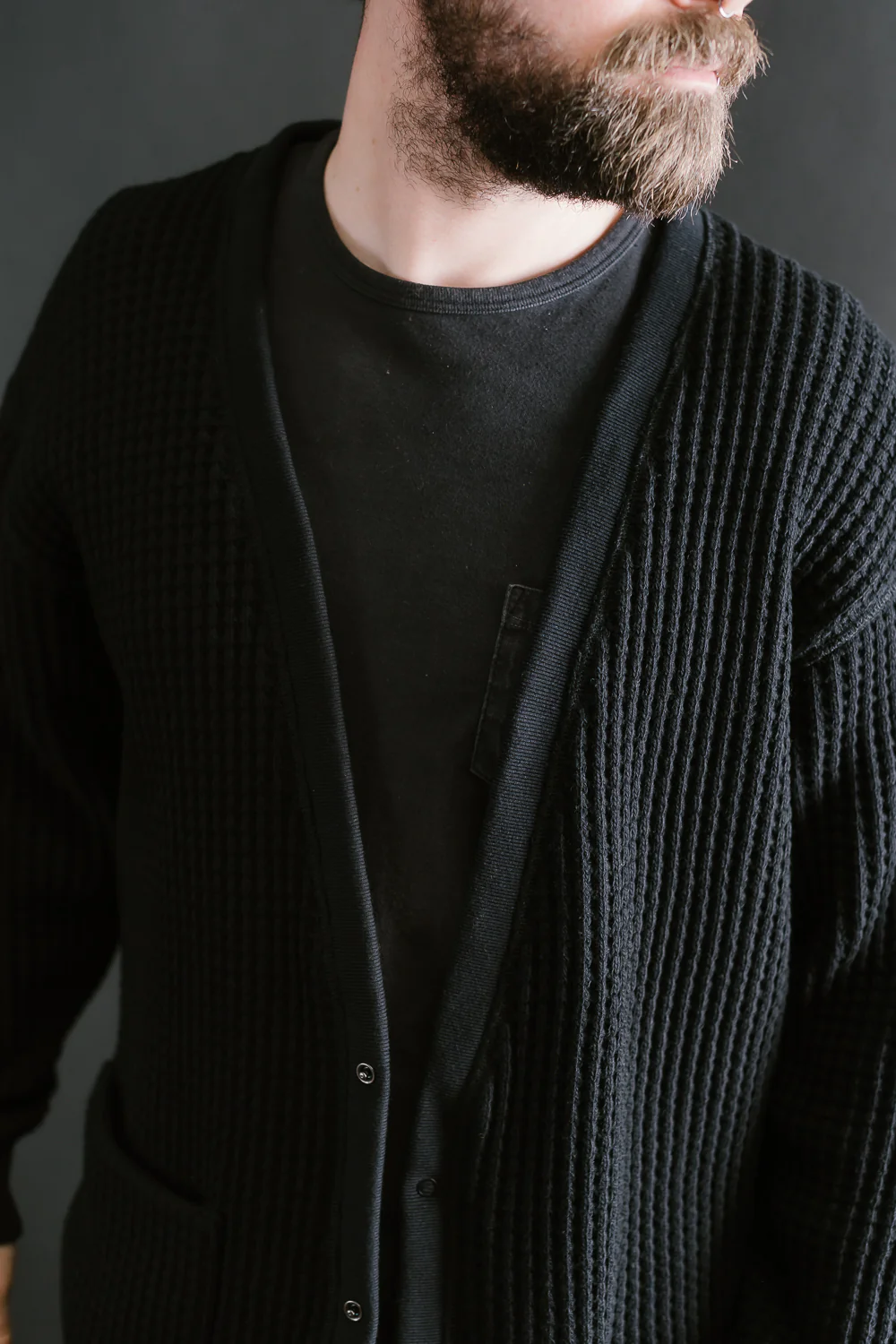 Big Waffle Cardigan - 07 Black - Image 16
