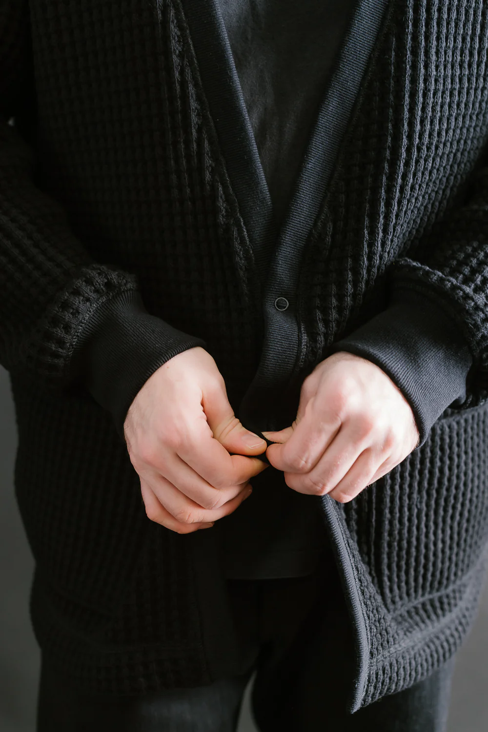 Big Waffle Cardigan - 07 Black - Image 19