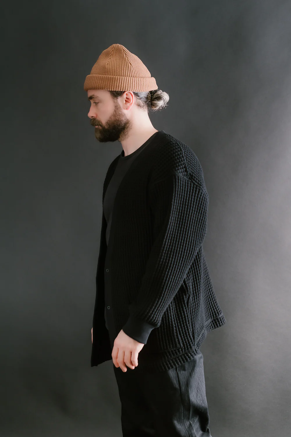 Big Waffle Cardigan - 07 Black - Image 9