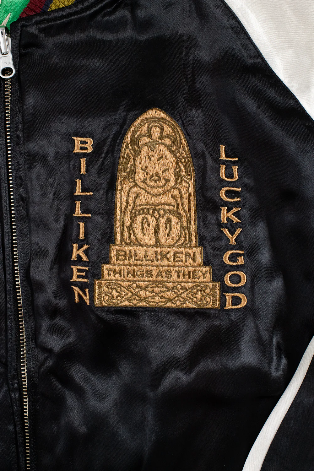 BILLI-002 - Billiken Collaboration Satin Sukajan Souvenir Jacket - Black x Green - Image 11