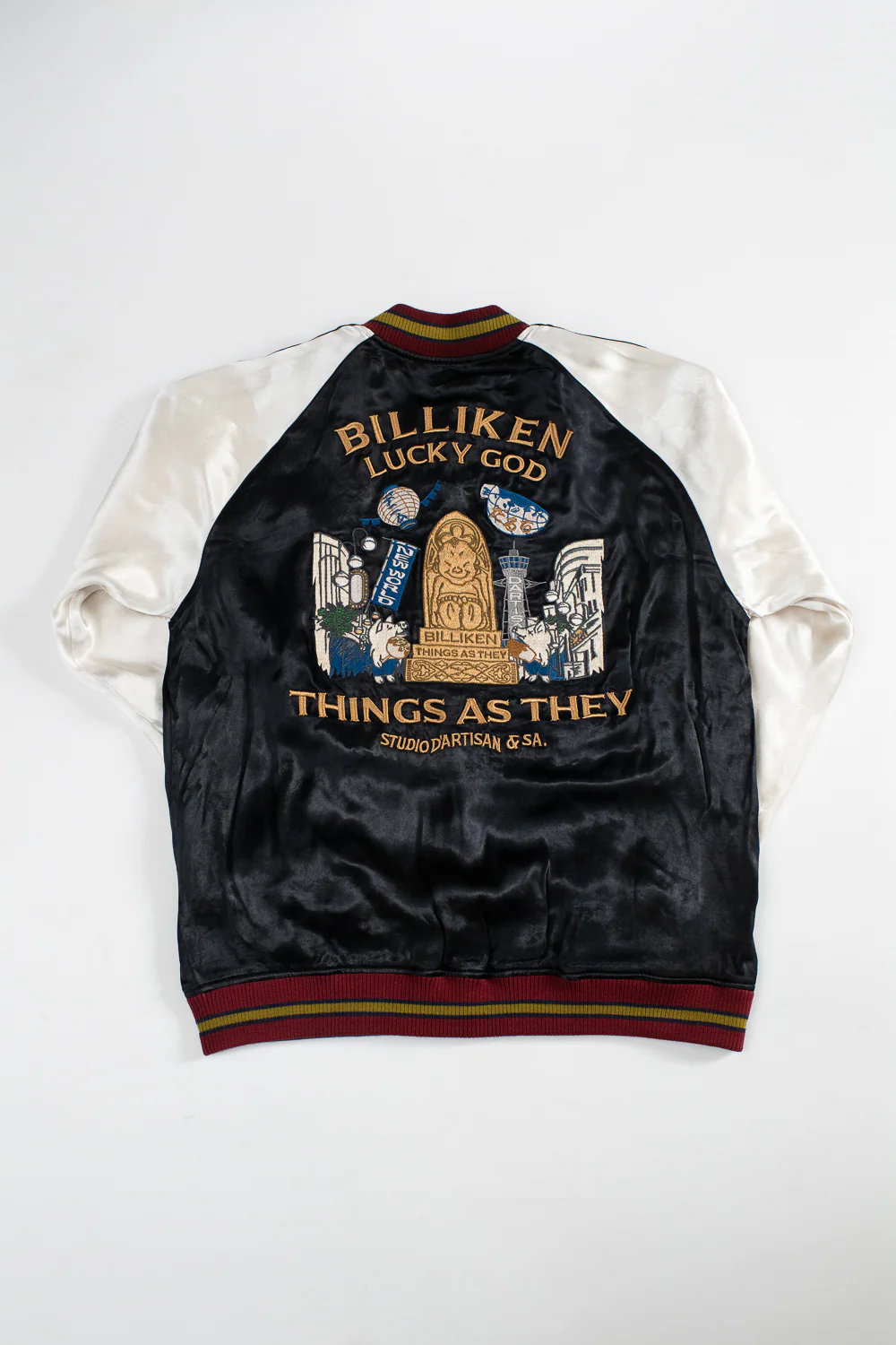 BILLI-002 - Billiken Collaboration Satin Sukajan Souvenir Jacket - Black x Green - Image 13