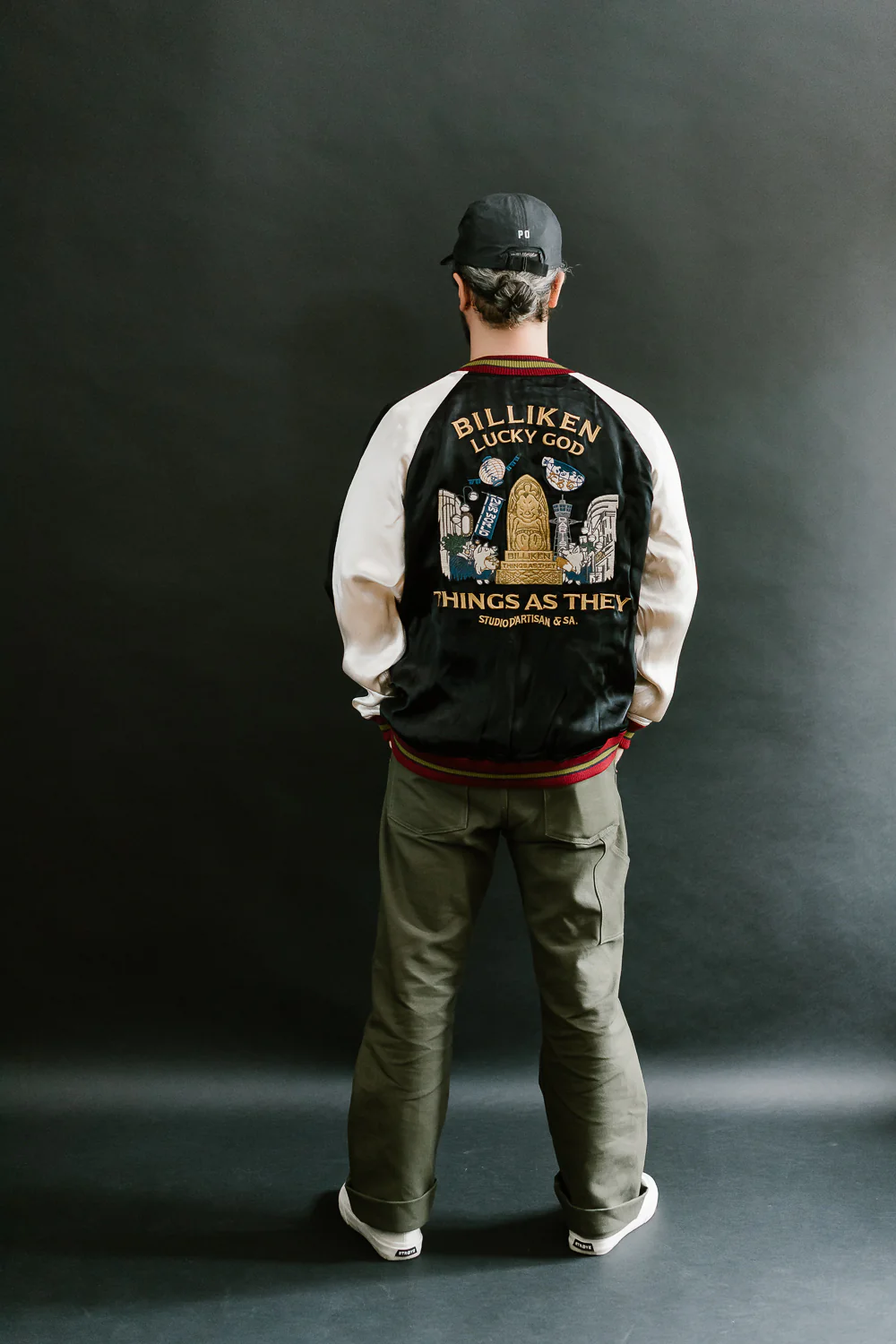 BILLI-002 - Billiken Collaboration Satin Sukajan Souvenir Jacket - Black x Green - Image 17