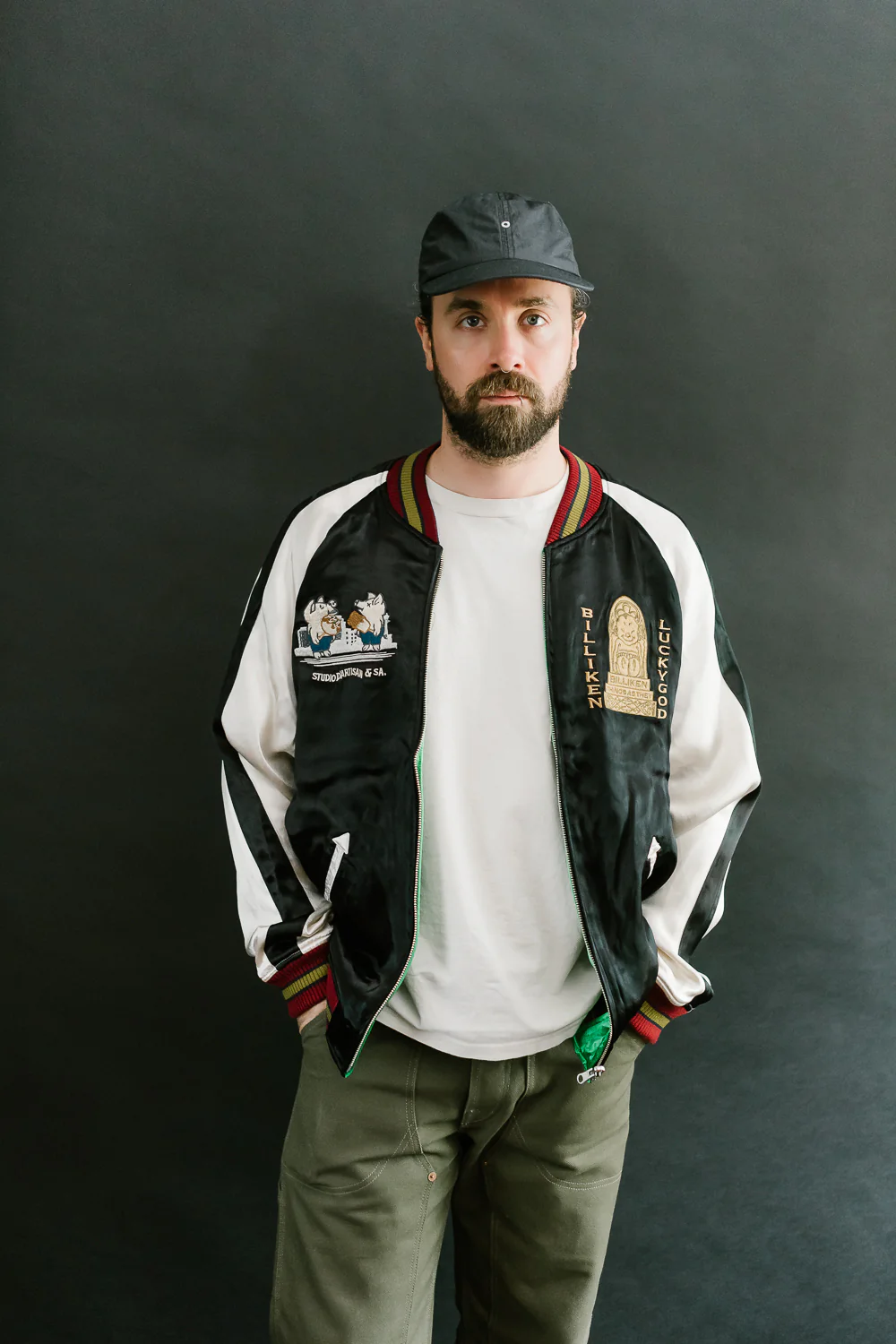 BILLI-002 - Billiken Collaboration Satin Sukajan Souvenir Jacket - Black x Green - Image 18