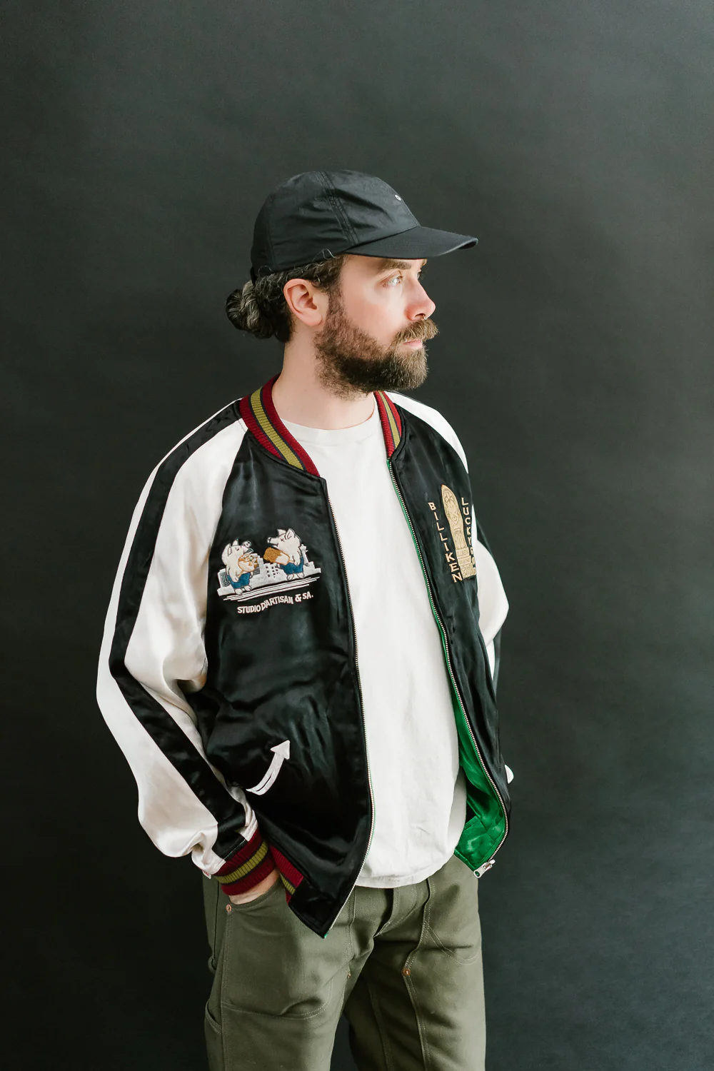 BILLI-002 - Billiken Collaboration Satin Sukajan Souvenir Jacket - Black x Green - Image 19