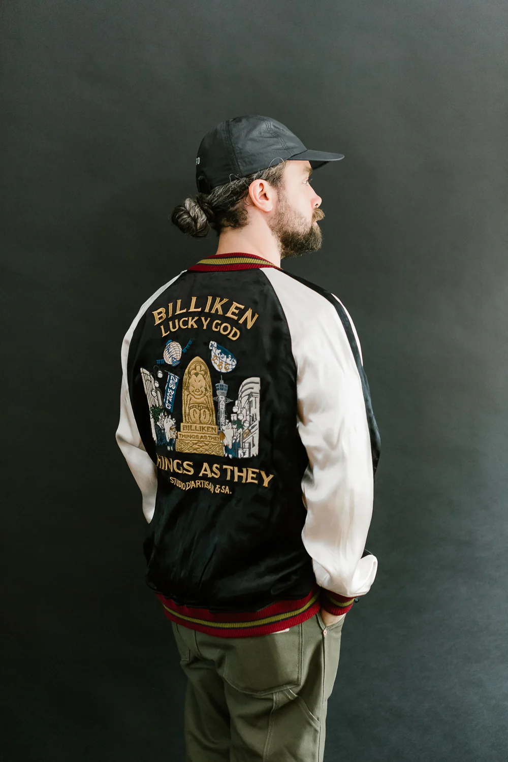 BILLI-002 - Billiken Collaboration Satin Sukajan Souvenir Jacket - Black x Green - Image 20