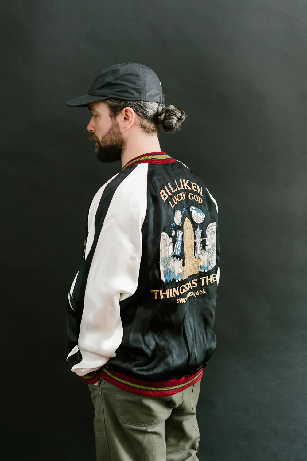BILLI-002 - Billiken Collaboration Satin Sukajan Souvenir Jacket - Black x Green - Image 22