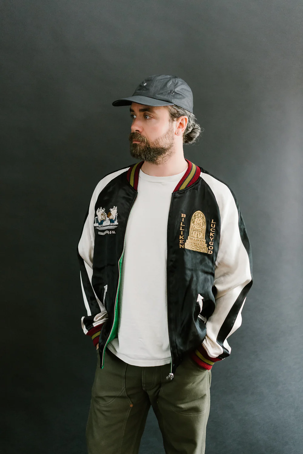BILLI-002 - Billiken Collaboration Satin Sukajan Souvenir Jacket - Black x Green - Image 23