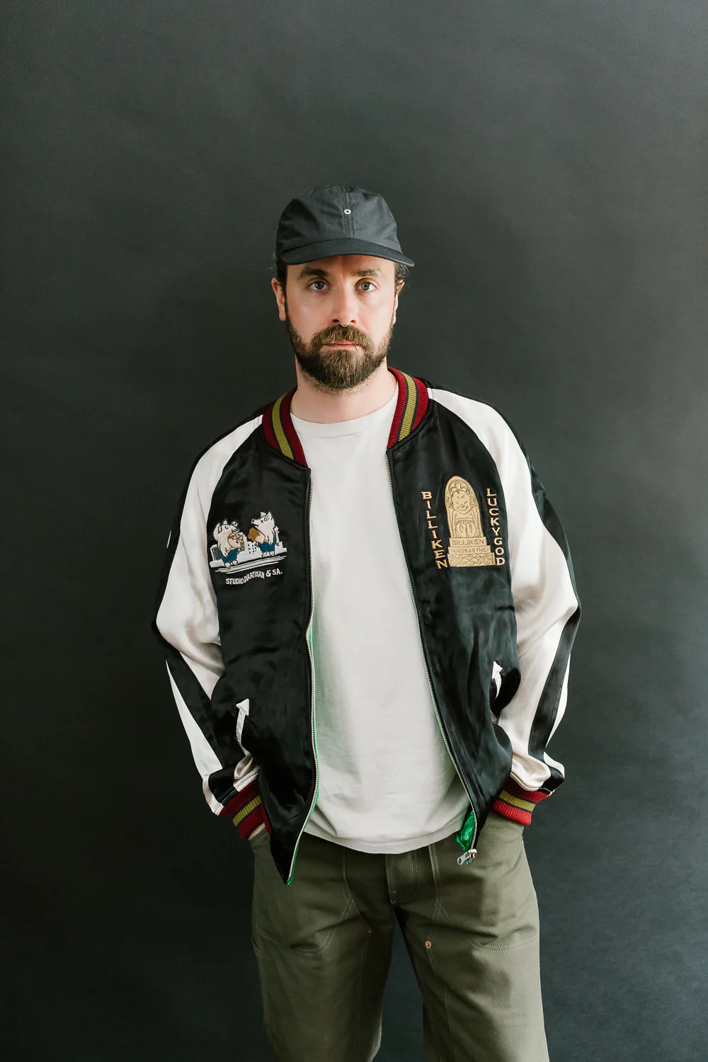 BILLI-002 - Billiken Collaboration Satin Sukajan Souvenir Jacket - Black x Green - Image 24