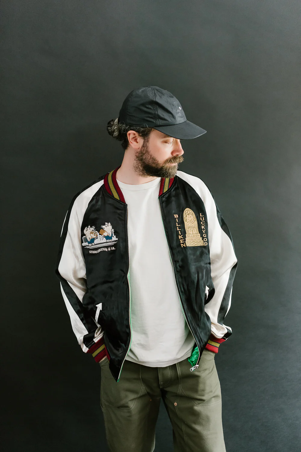 BILLI-002 - Billiken Collaboration Satin Sukajan Souvenir Jacket - Black x Green - Image 25