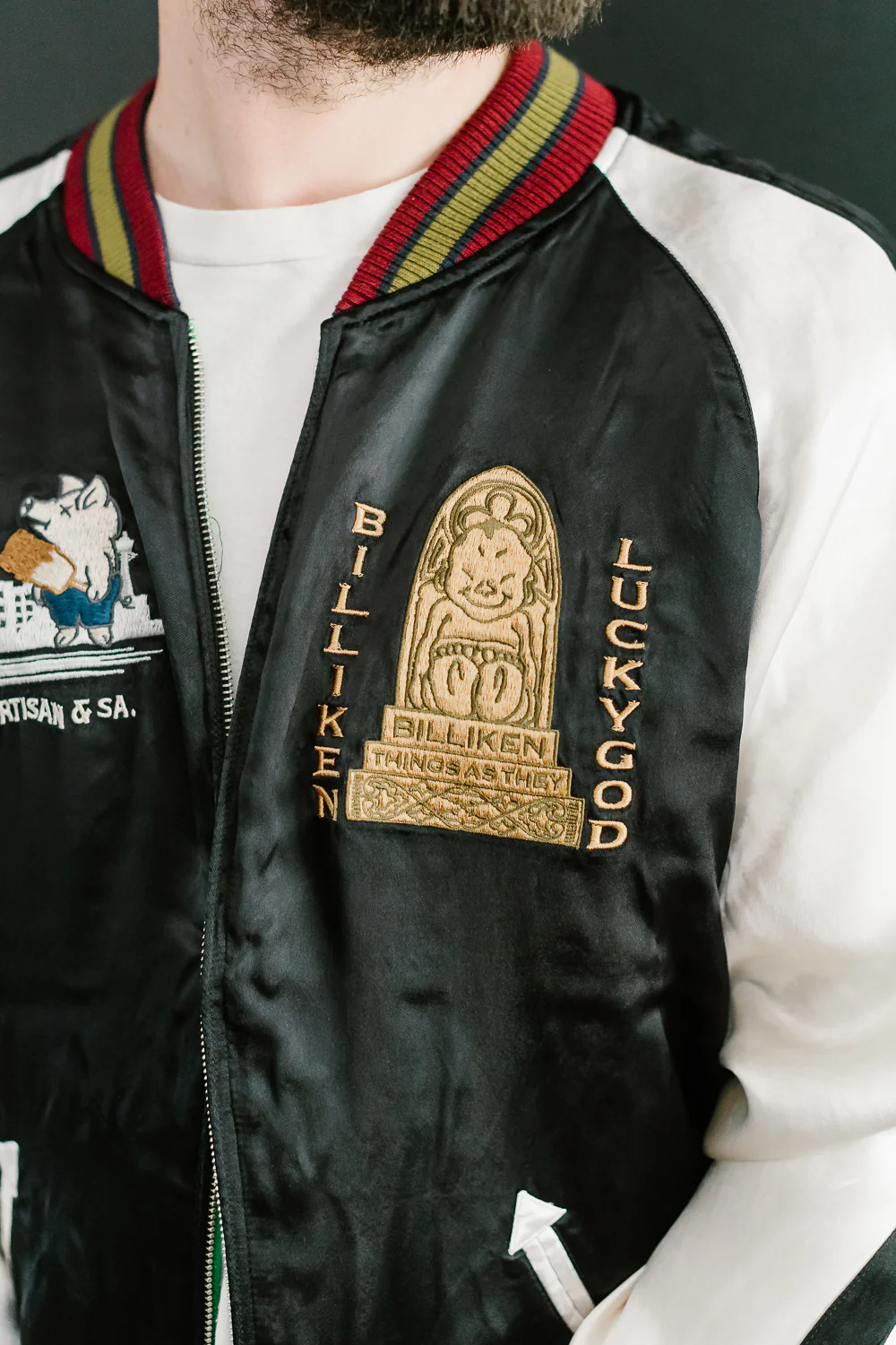 BILLI-002 - Billiken Collaboration Satin Sukajan Souvenir Jacket - Black x Green - Image 26