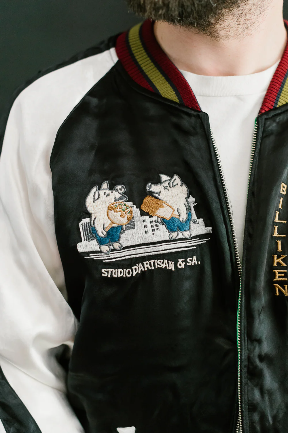 BILLI-002 - Billiken Collaboration Satin Sukajan Souvenir Jacket - Black x Green - Image 28