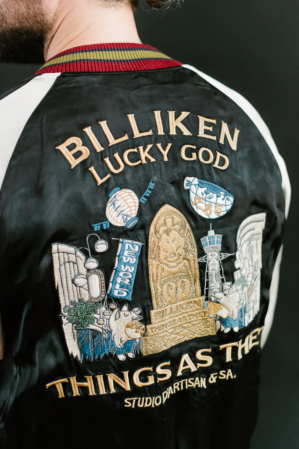 BILLI-002 - Billiken Collaboration Satin Sukajan Souvenir Jacket - Black x Green - Image 29