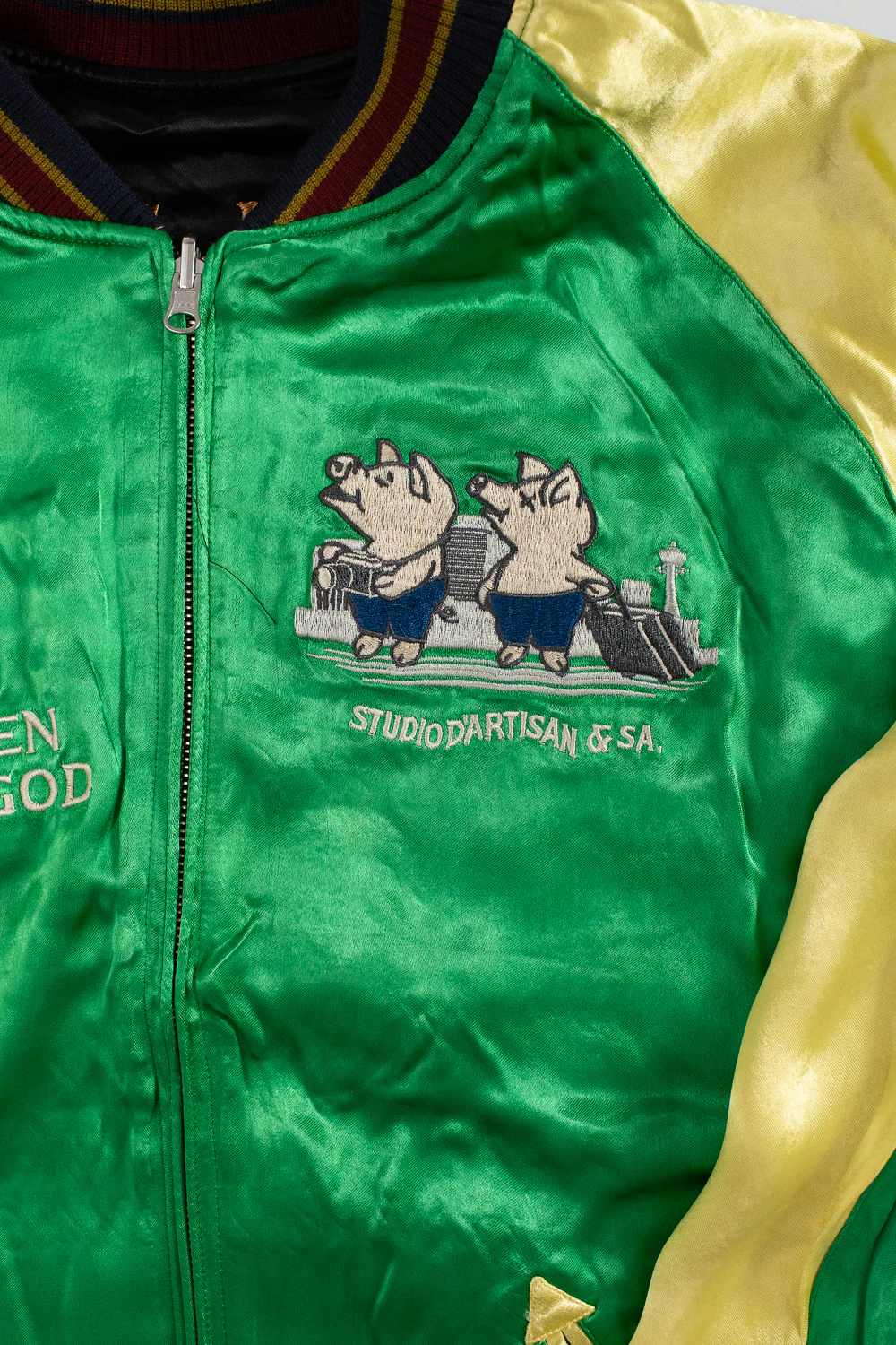 BILLI-002 - Billiken Collaboration Satin Sukajan Souvenir Jacket - Black x Green - Image 3