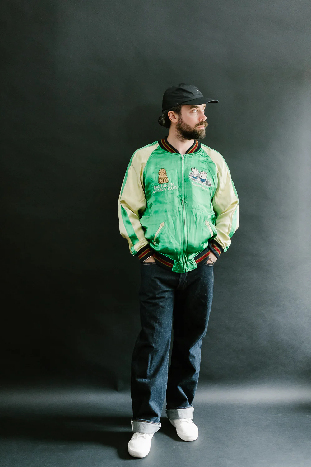 BILLI-002 - Billiken Collaboration Satin Sukajan Souvenir Jacket - Black x Green - Image 35