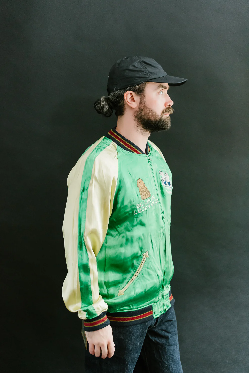 BILLI-002 - Billiken Collaboration Satin Sukajan Souvenir Jacket - Black x Green - Image 39