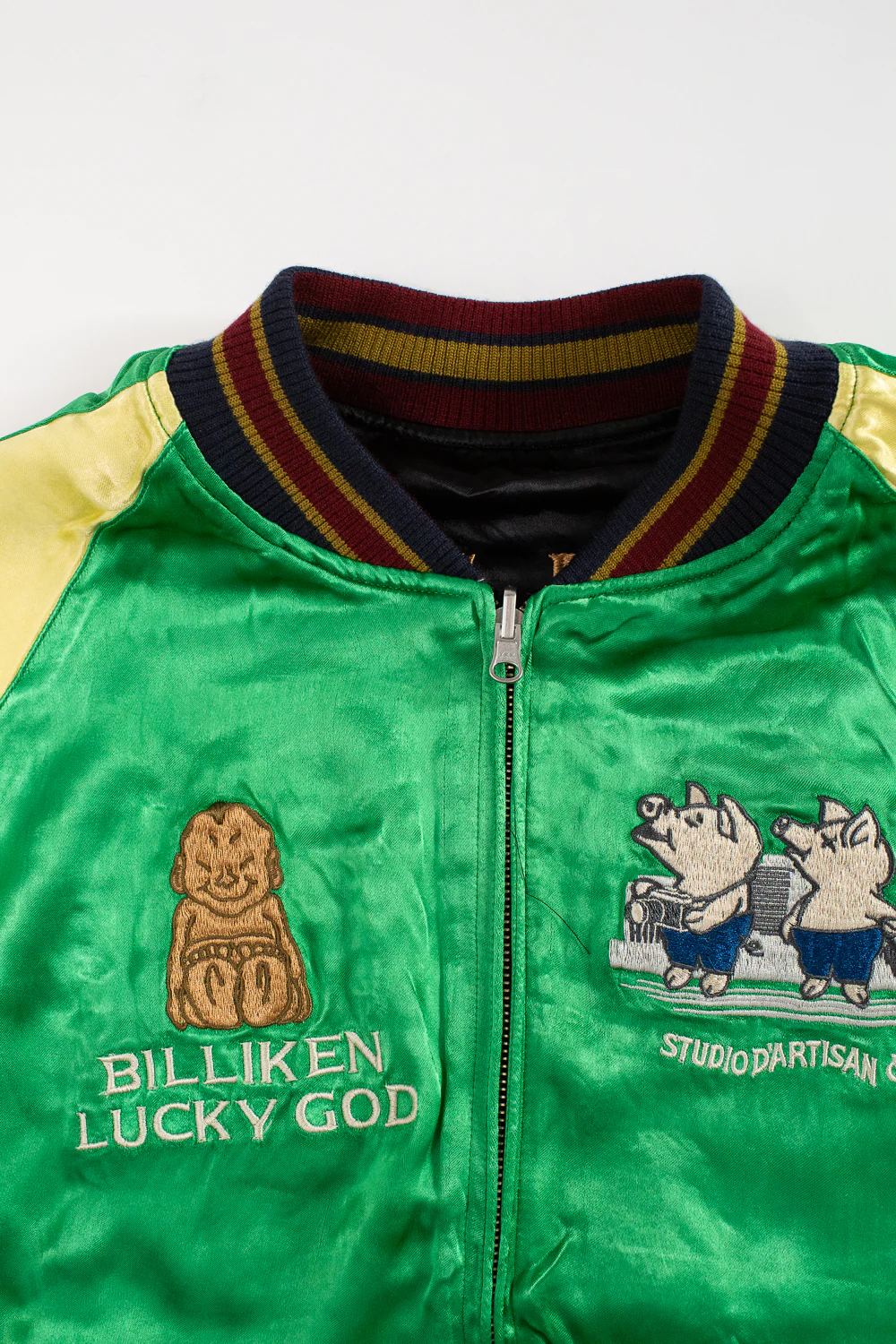 BILLI-002 - Billiken Collaboration Satin Sukajan Souvenir Jacket - Black x Green - Image 4