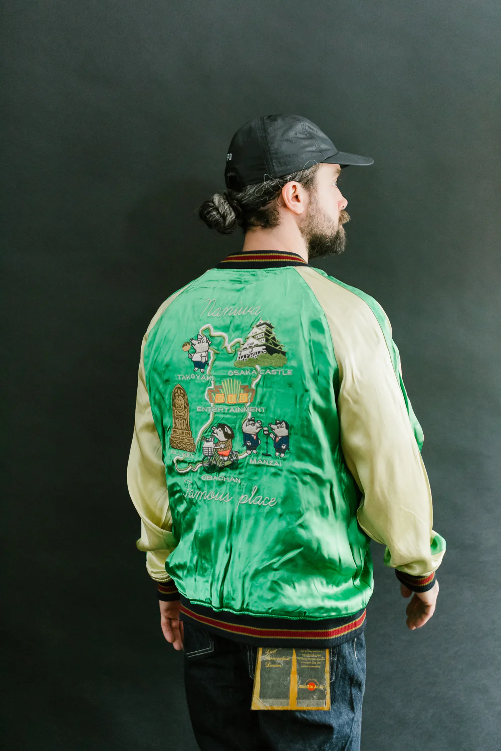 BILLI-002 - Billiken Collaboration Satin Sukajan Souvenir Jacket - Black x Green - Image 40