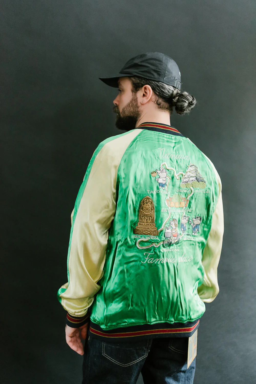 BILLI-002 - Billiken Collaboration Satin Sukajan Souvenir Jacket - Black x Green - Image 41