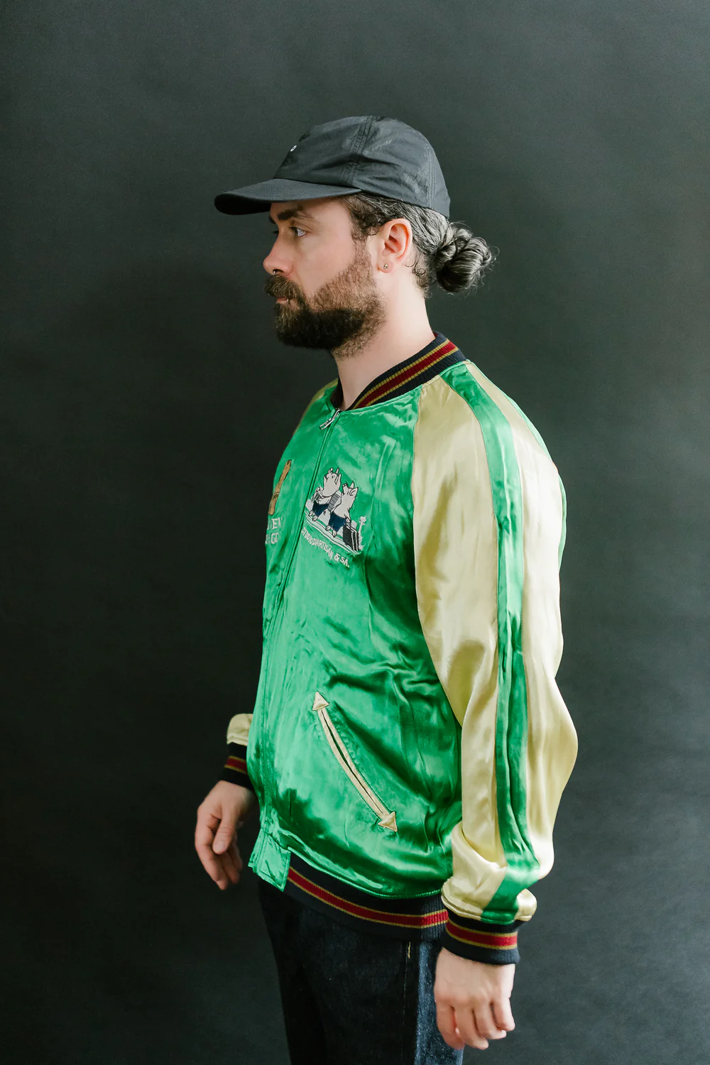 BILLI-002 - Billiken Collaboration Satin Sukajan Souvenir Jacket - Black x Green - Image 42