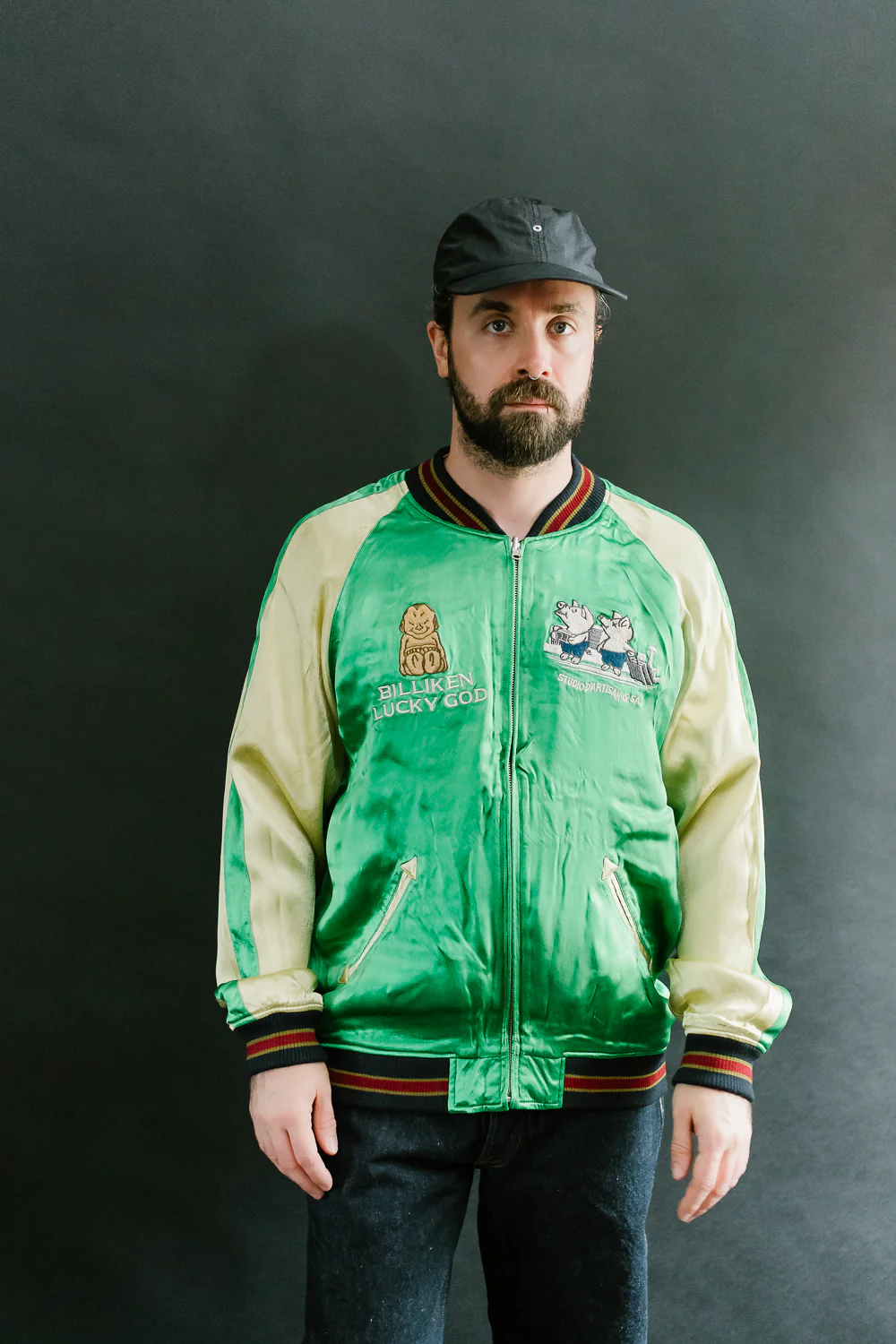 BILLI-002 - Billiken Collaboration Satin Sukajan Souvenir Jacket - Black x Green - Image 43