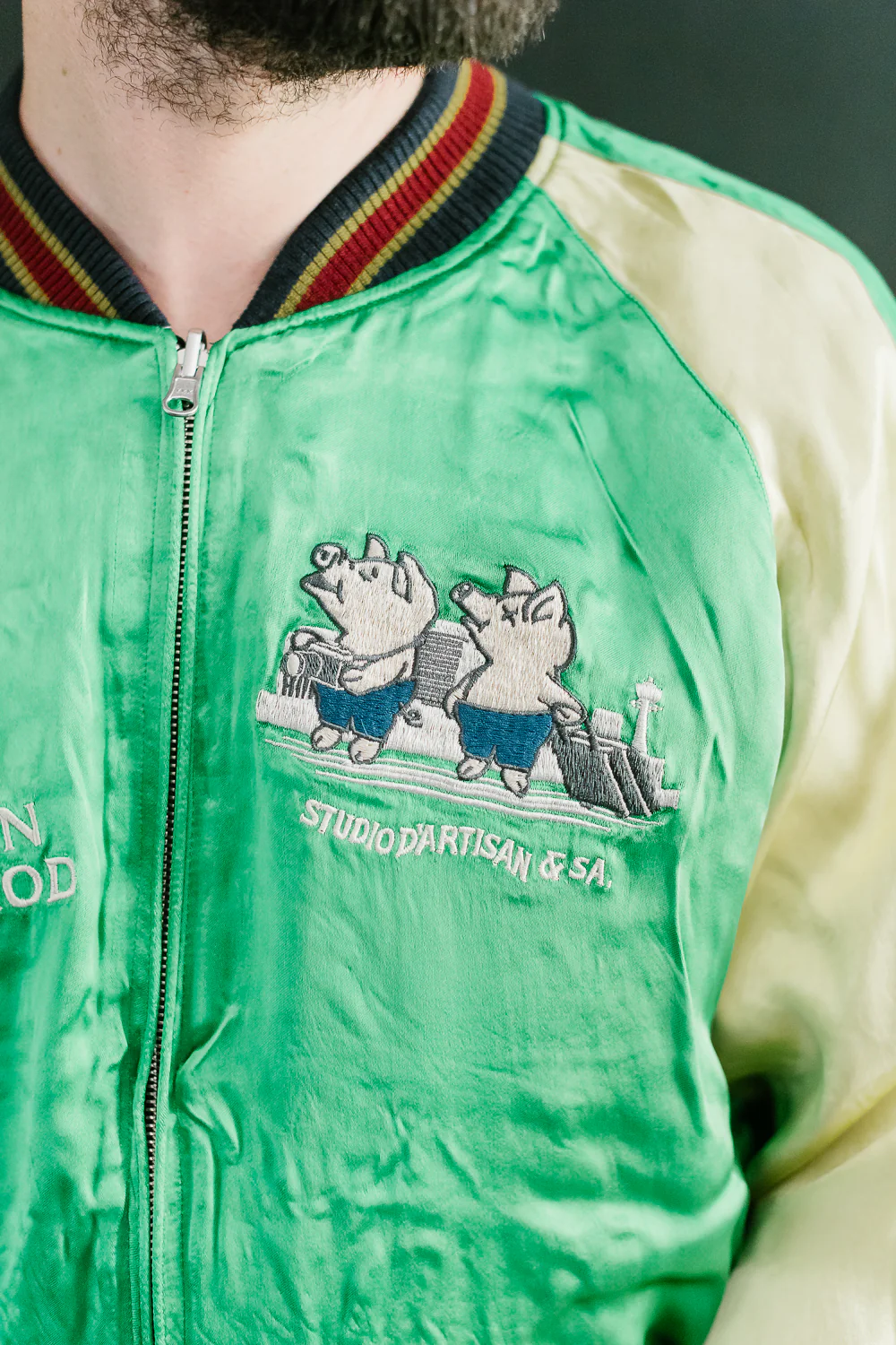 BILLI-002 - Billiken Collaboration Satin Sukajan Souvenir Jacket - Black x Green - Image 44