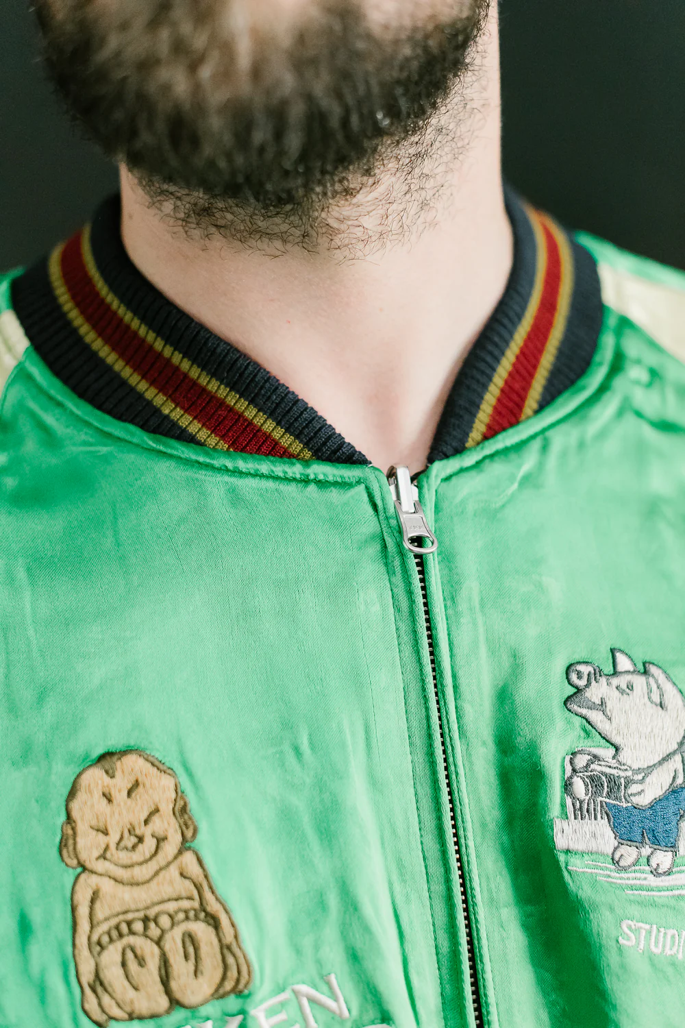 BILLI-002 - Billiken Collaboration Satin Sukajan Souvenir Jacket - Black x Green - Image 46