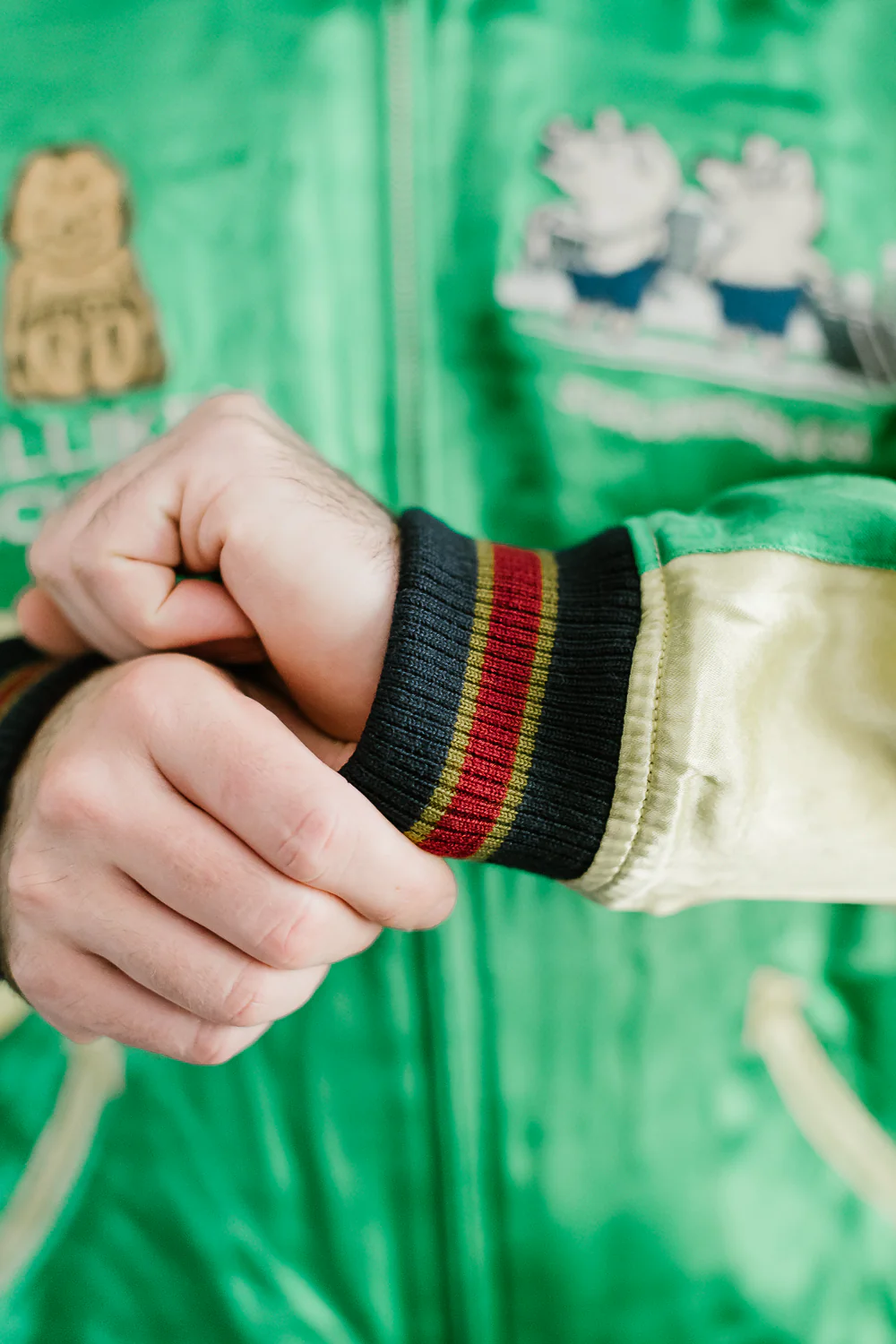 BILLI-002 - Billiken Collaboration Satin Sukajan Souvenir Jacket - Black x Green - Image 47