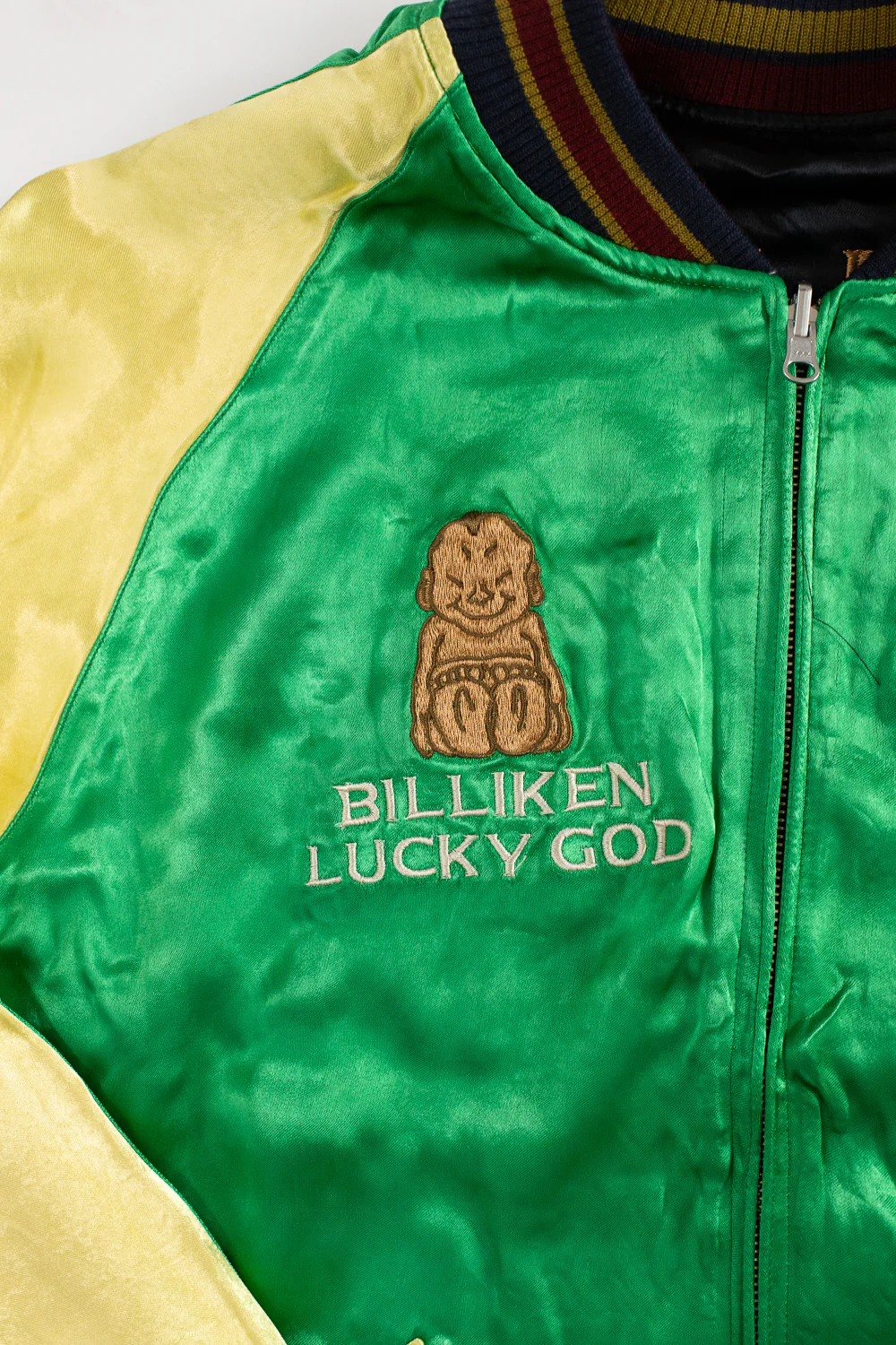 BILLI-002 - Billiken Collaboration Satin Sukajan Souvenir Jacket - Black x Green - Image 5