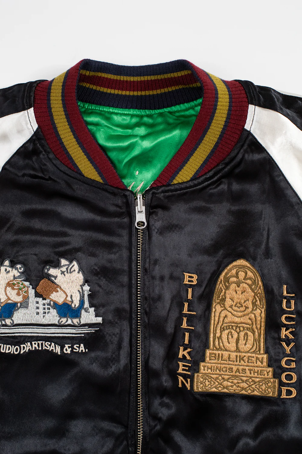 BILLI-002 - Billiken Collaboration Satin Sukajan Souvenir Jacket - Black x Green - Image 9