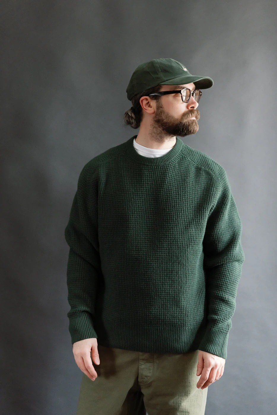 BLADE02.612 - Merino Wool Cashmere Blend Waffle Pullover Relaxed Fit - Bottle Green - Image 10