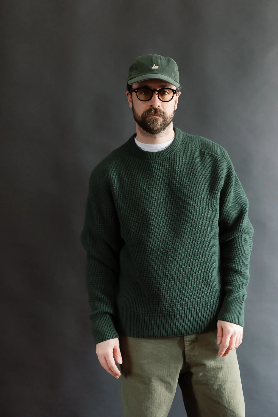 BLADE02.612 - Merino Wool Cashmere Blend Waffle Pullover Relaxed Fit - Bottle Green - Image 11